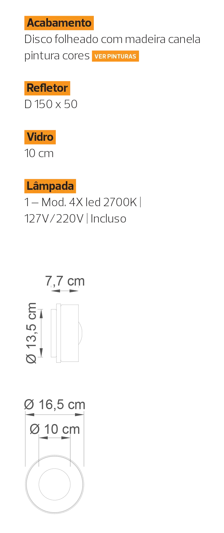 Especificações e medidas da arandela Fillamento TRIO I Especificações e medidas da arandela Fillamento TRIO I