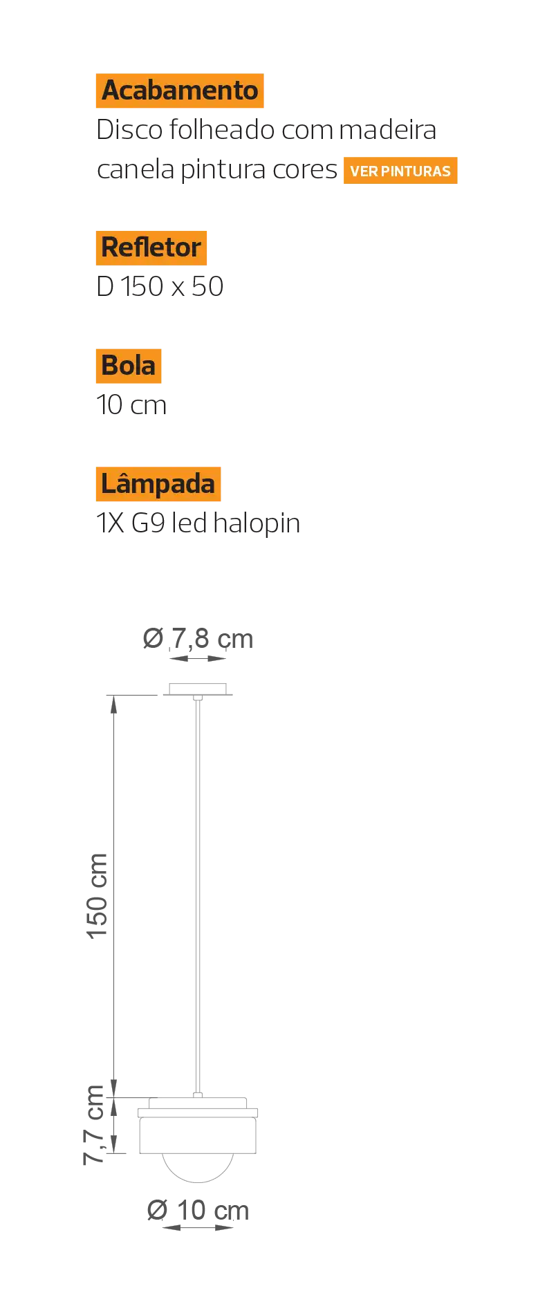 Especificações e medidas do pendente Fillamento TRIO I Especificações e medidas do pendente Fillamento TRIO I