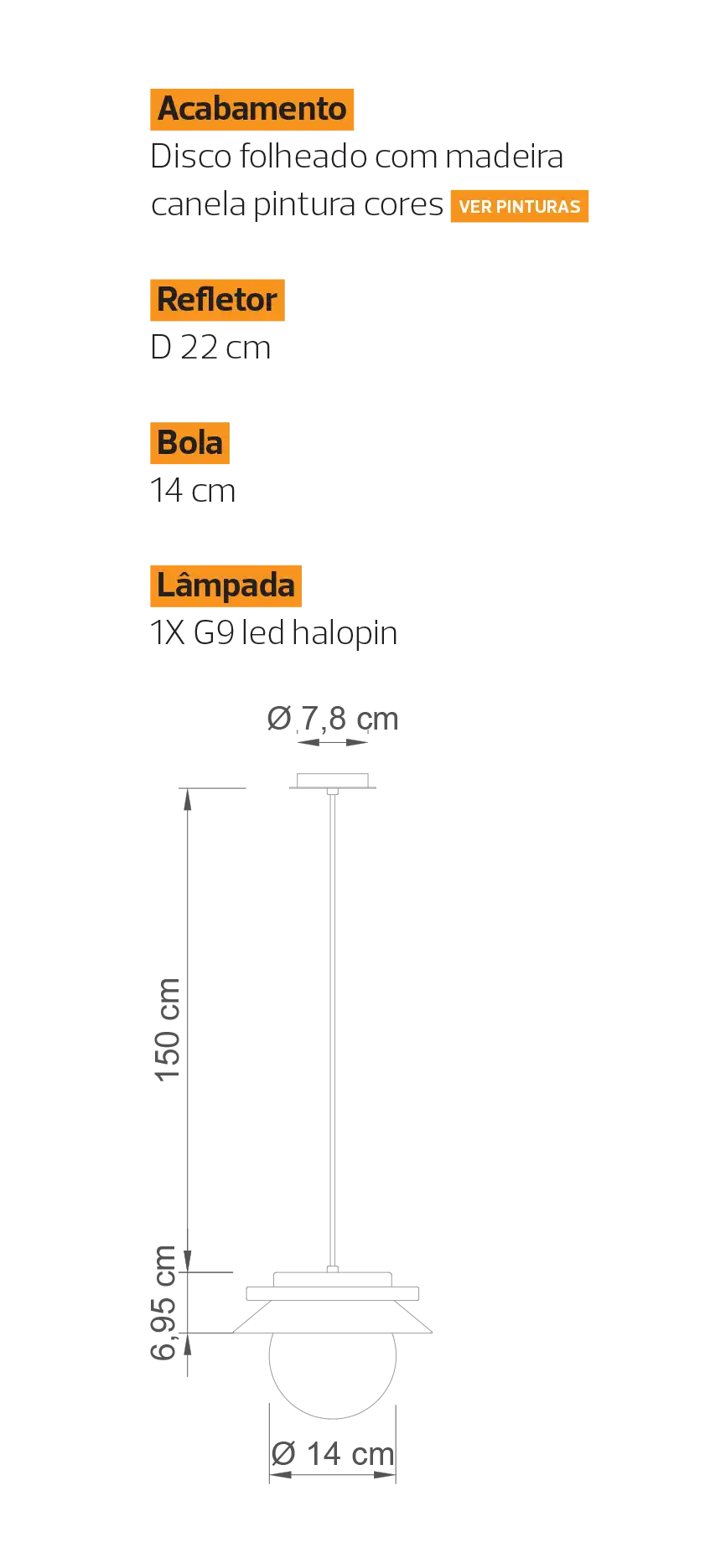 Especificações e medidas do pendente Fillamento TRIO III Especificações e medidas do pendente Fillamento TRIO III