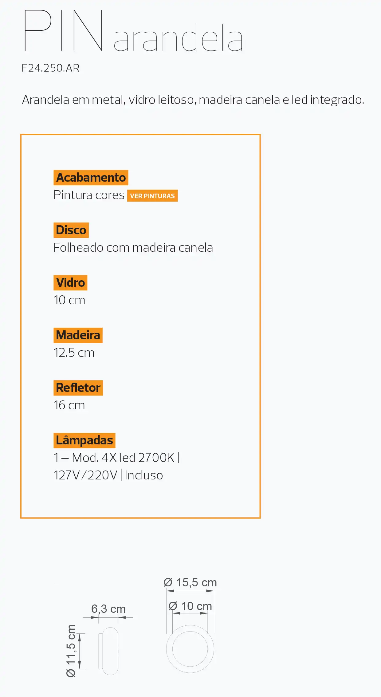 PIN arandela medidas e especificações